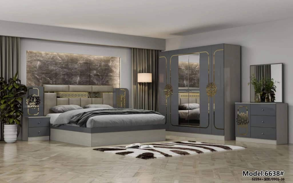 Chambre à Coucher Adulte 6 Pièces – Lit, Commode, Tables – Effet Bois Marron